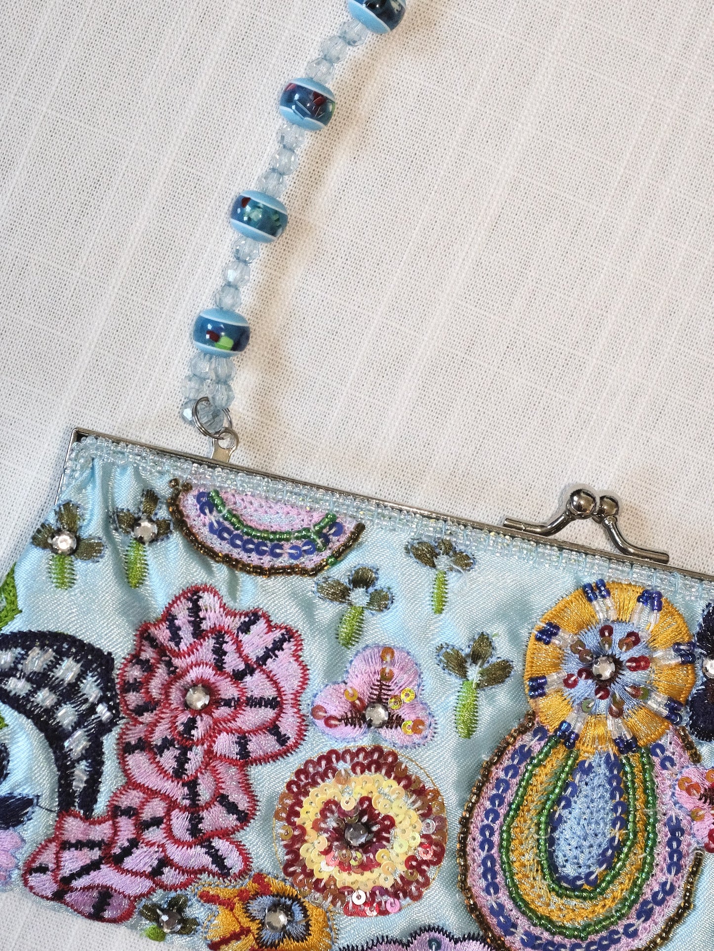 Baby Blue Beaded Frame Bag
