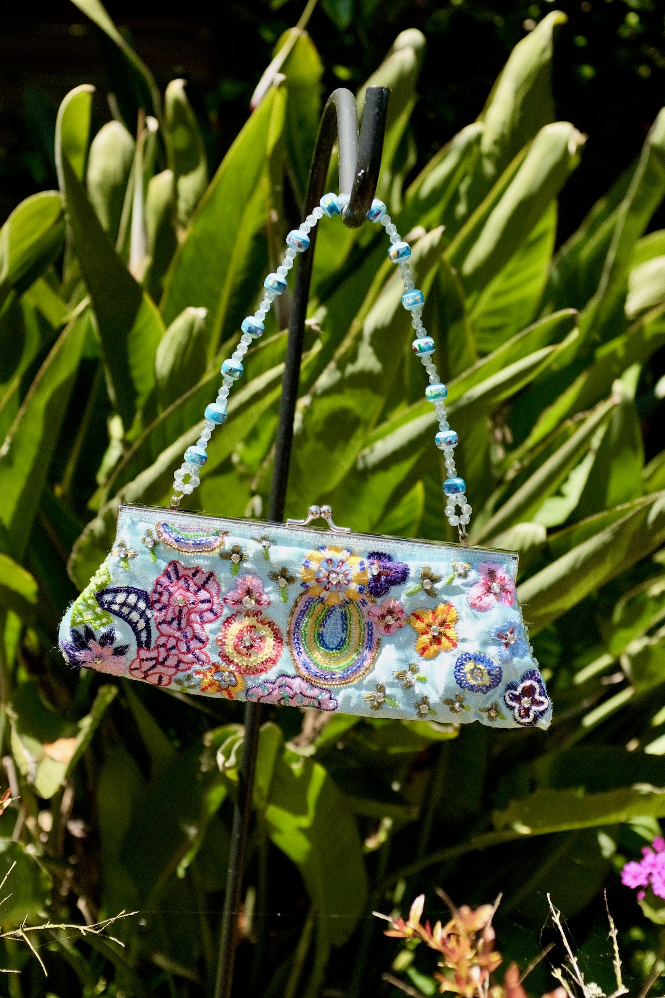 Baby Blue Beaded Frame Bag