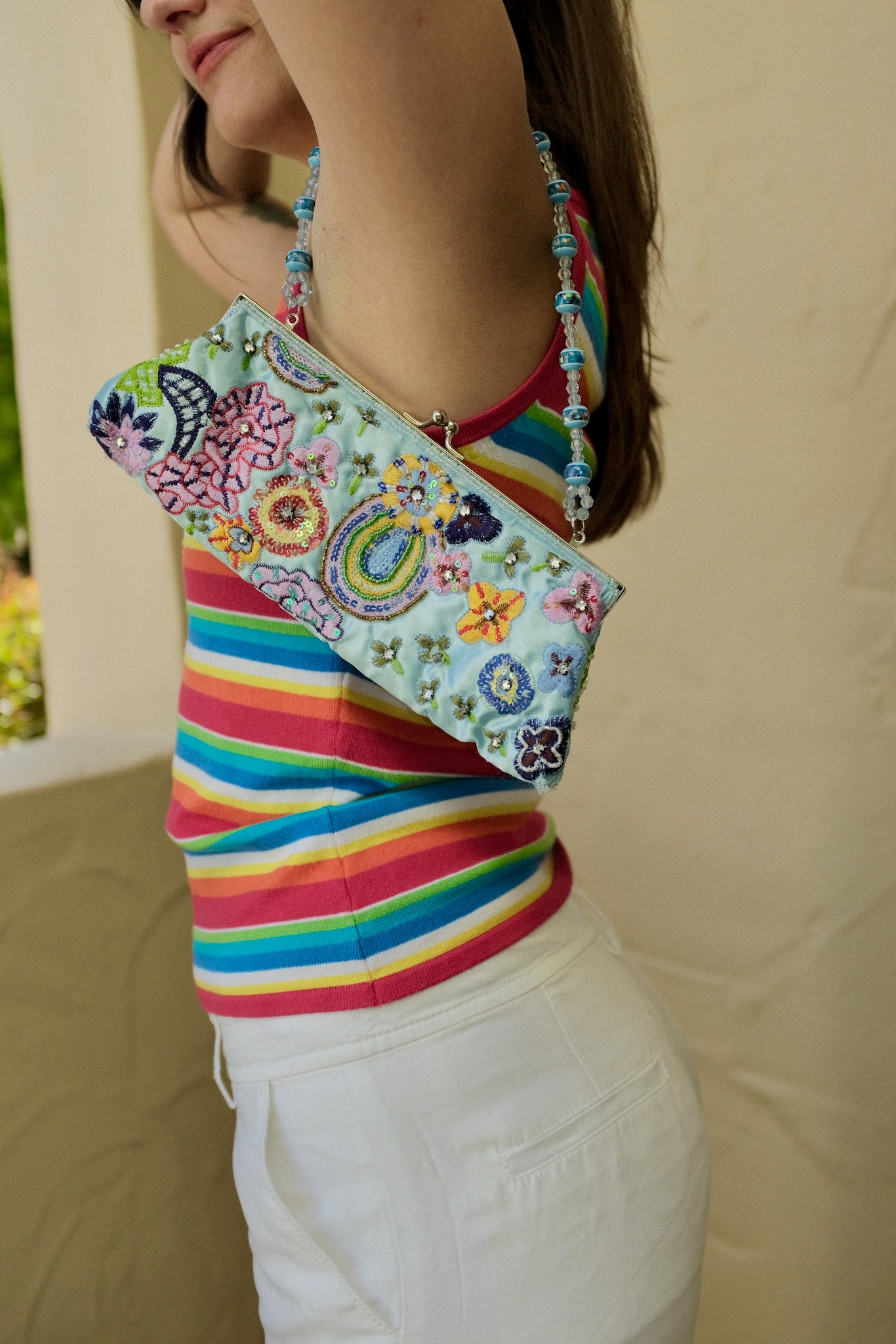 Baby Blue Beaded Frame Bag