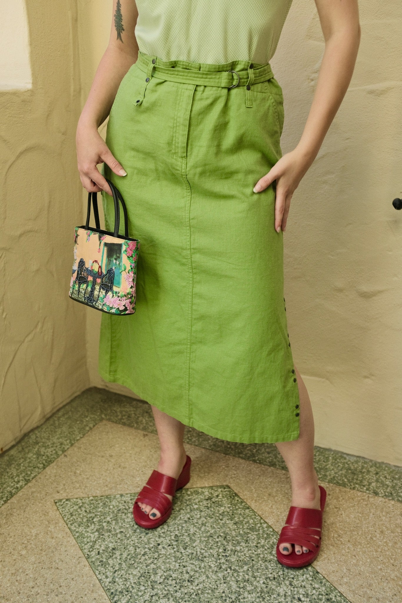 Vintage Olive Belted Skirt