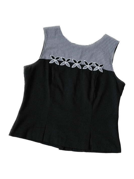 Vintage Black Floral Gingham Tank